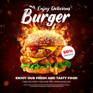 Tasty Burger Creative Social Media Post Design Free Template